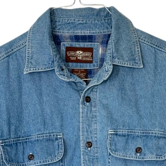 Levis Chore Jacket Flannel Lined Blue Denim Shacket Barn Coat M Workwear Grunge - Picture 2 of 16